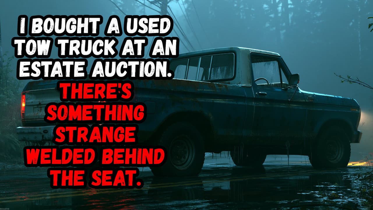 Still from I Bought A Used Tow Truck at an Estate Auction. There's Something Welded Behind The Seat.