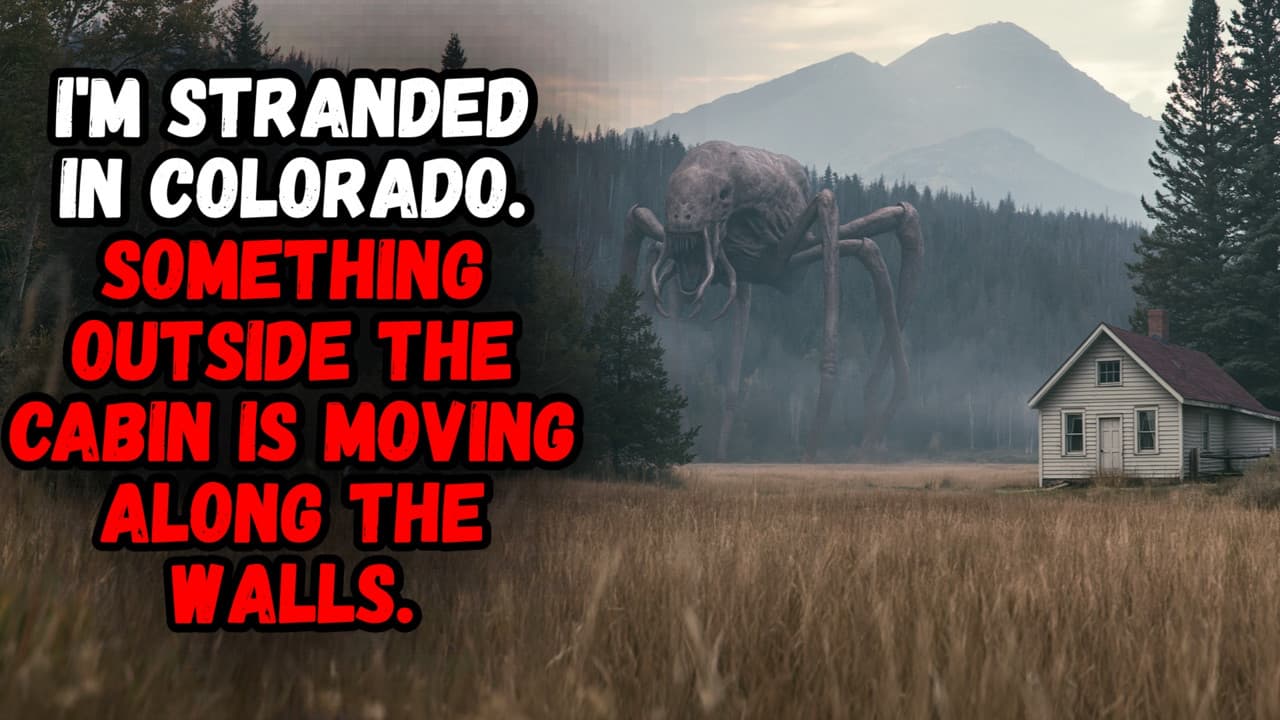 Still from I'm Stranded in Colorado. Something Outside the Cabin Is Moving Along the Walls.