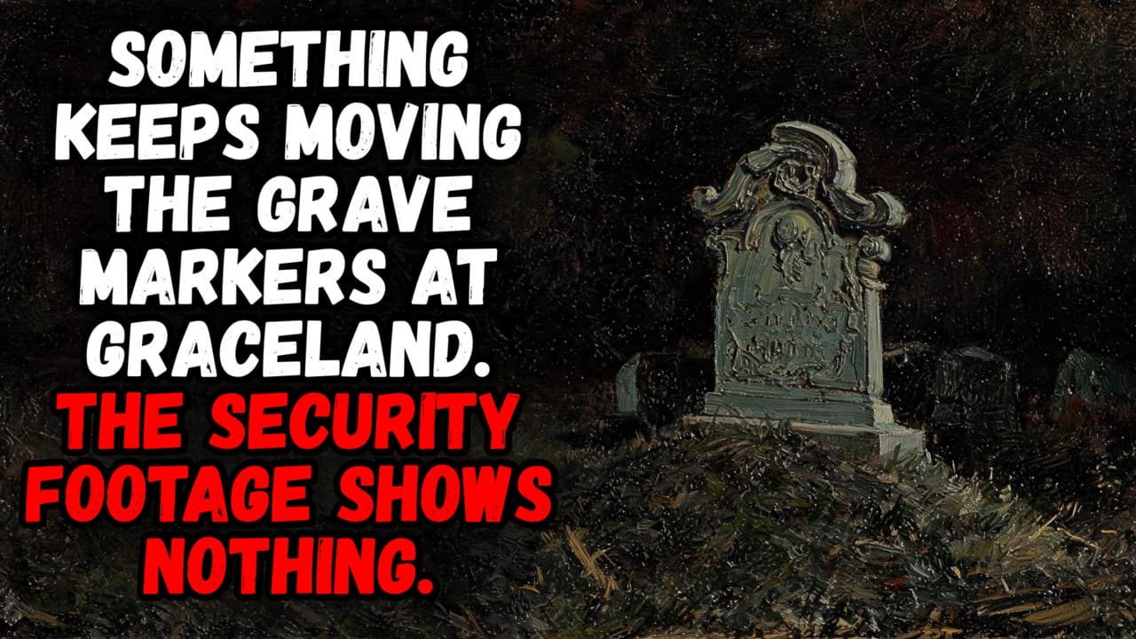 Still from Something Keeps Moving the Grave Markers at Graceland. The Security Footage Shows Nothing.