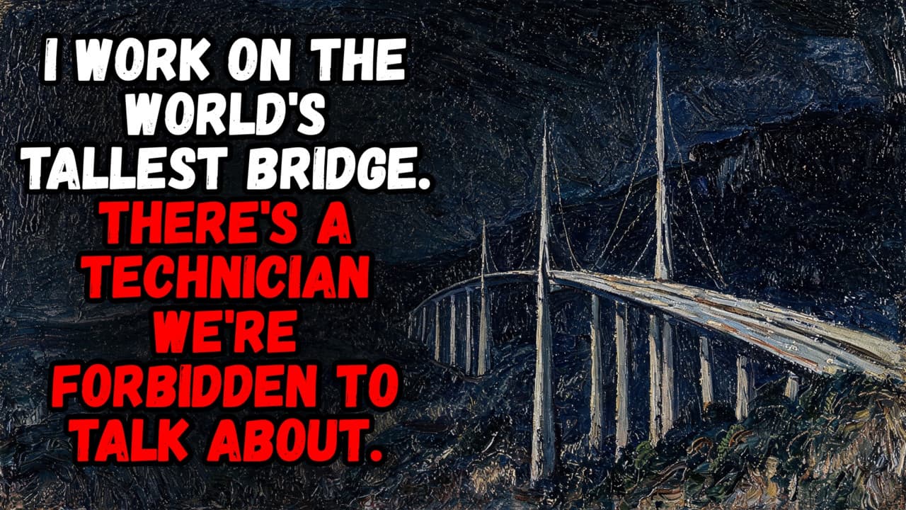 Still from I Work on the World's Tallest Bridge. There's a Technician We're Forbidden to Talk About.