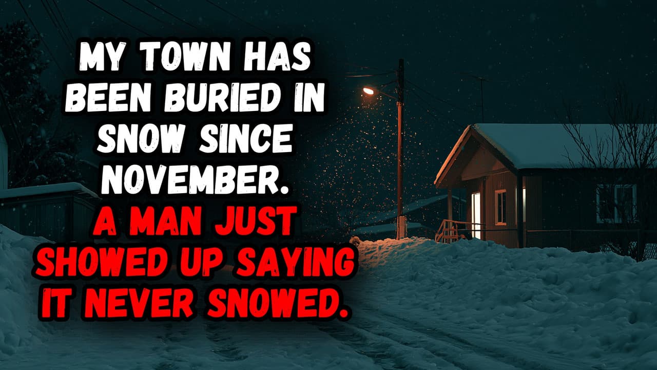 Still from My Town Has Been Buried In Snow Since November. A Man Just Showed Up Saying It Never Snowed.