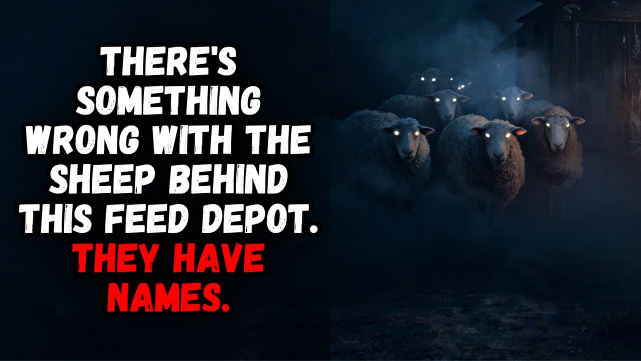 Still from There's Something Wrong With The Sheep Behind This Feed Depot. They Have Names.