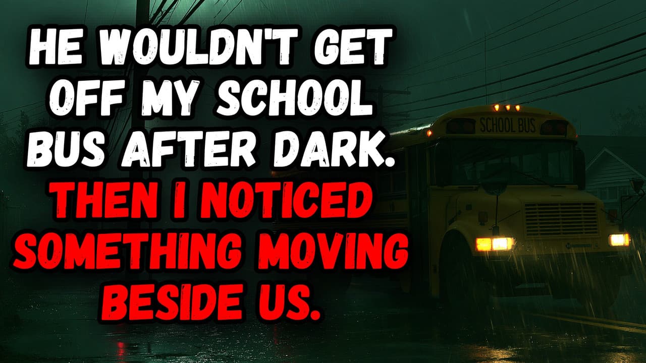 Still from He Wouldn't Get Off My School Bus After Dark. Then I Noticed Something Moving Beside Us.